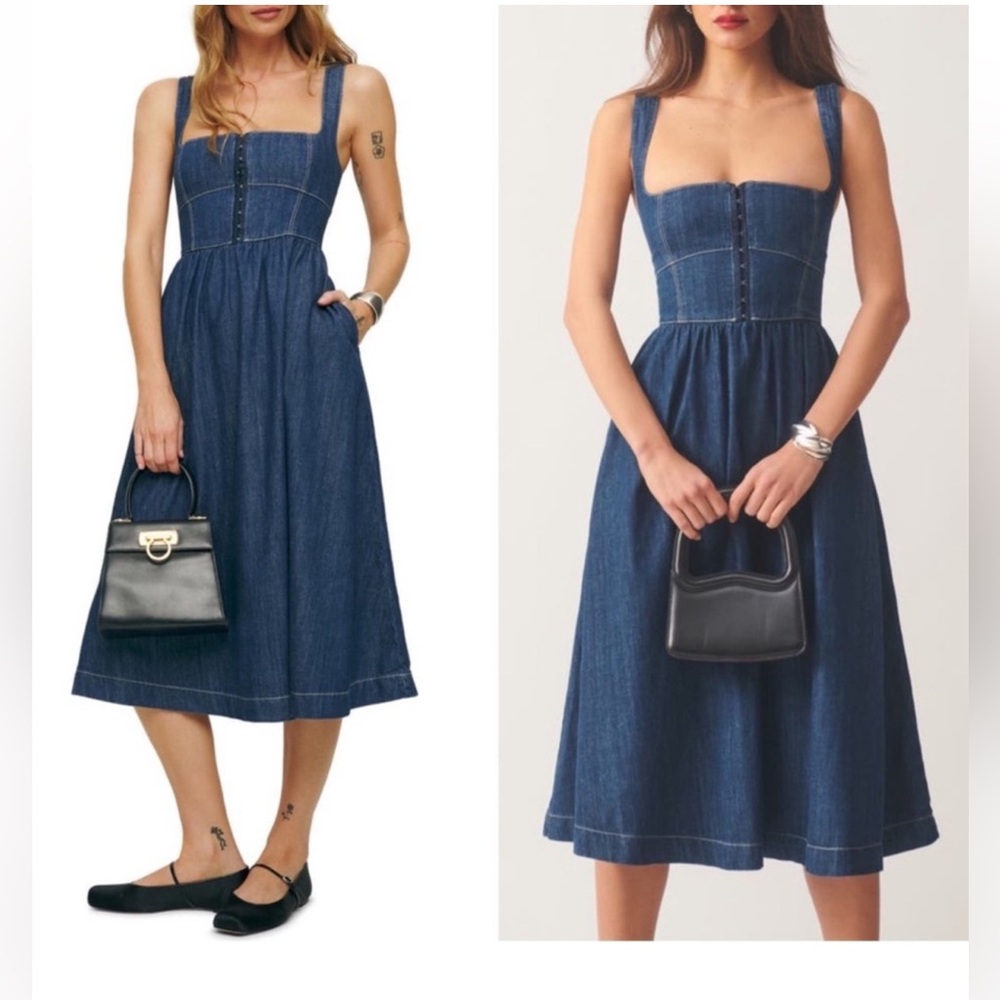 Reformation Tagliatelle Denim Midi-Dress